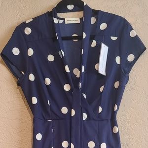 Goodnight Macaroon Navy/White Polka Dot Midi Dress
